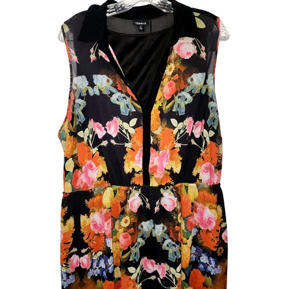 Torrid Sleeveless V-Neck Floral Chiffon Knee Length Spring Dress Plus Size 2 - Picture 3 of 6